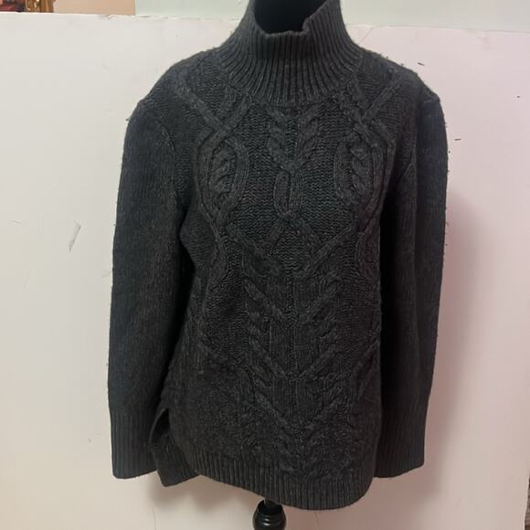 VERONICA BEARD CABLE KNIT CHUNKY HIGH‎ LOW WOOL BLEND SWEATER SIZE L - Picture 1 of 9